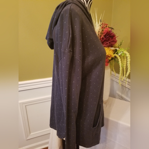 Cat & Jack Dark Gray Girls Hooded Long Sleeve Top Front Pocket Metallic Dots XL - Picture 3 of 6